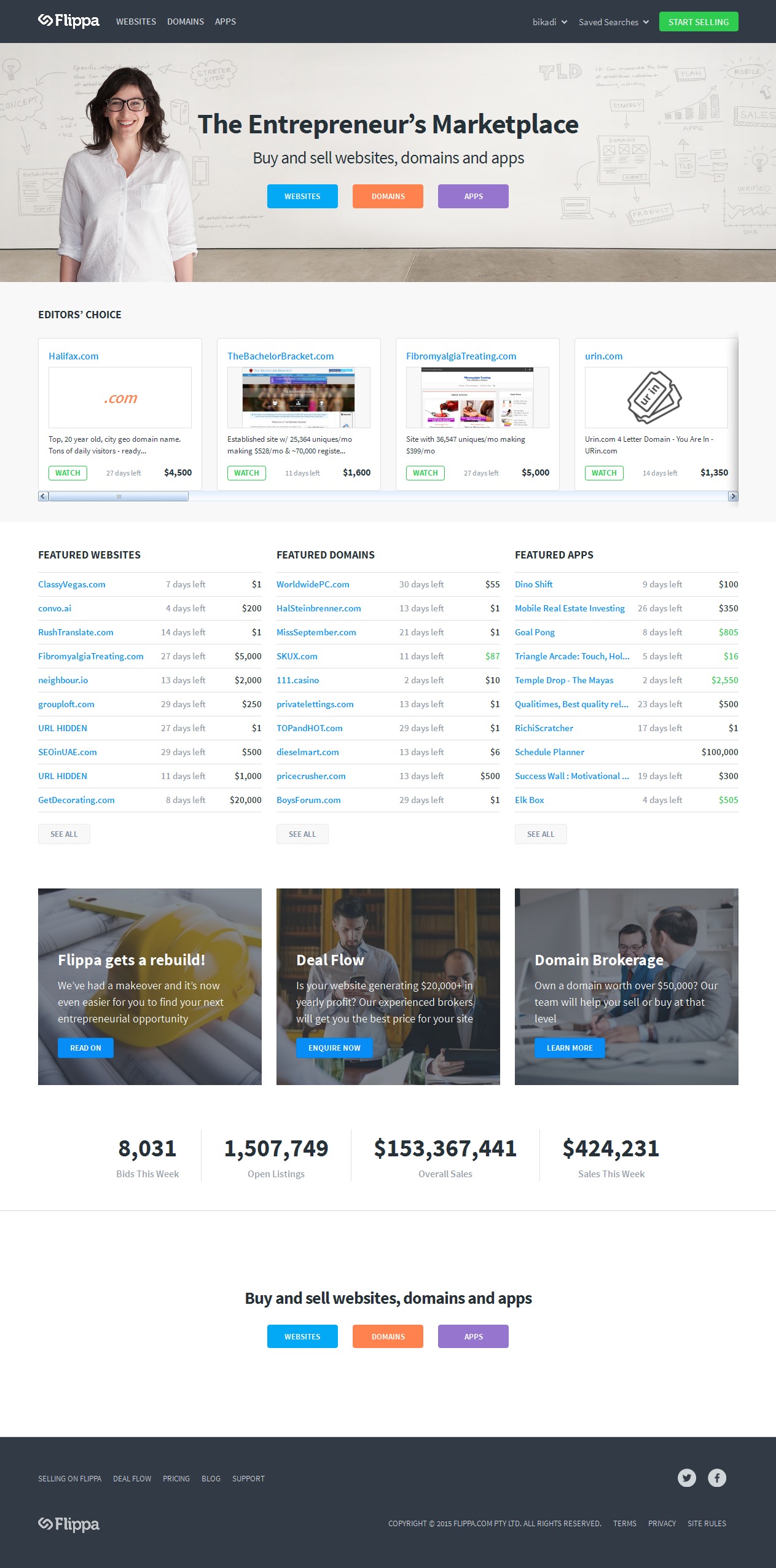 The redesigned Flippa homepage got a makeover