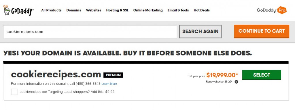 GoDaddy premium listings are promoted when someone tries to register the domain