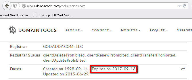 Checking the expiration date of a domain in Whois search