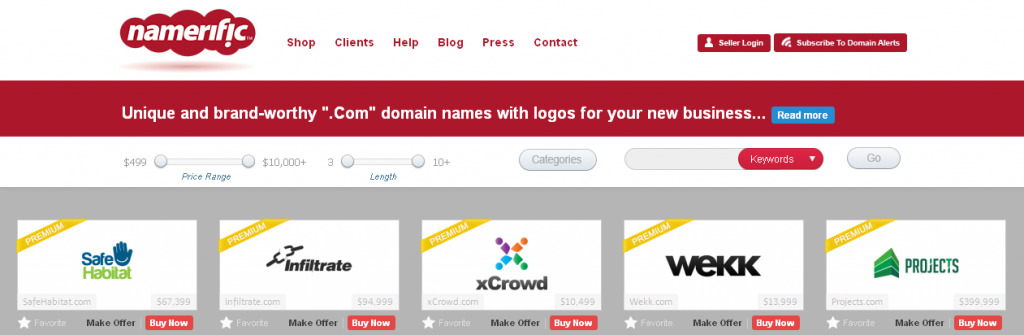 Brandable domains at Namerific