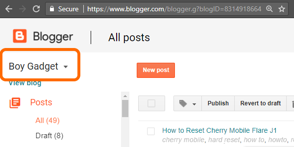 Click on the Blog Selector