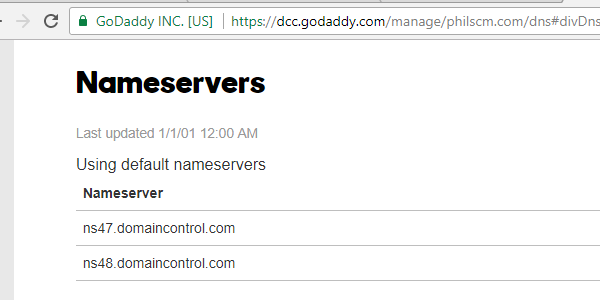 GoDaddy Default Nameservers