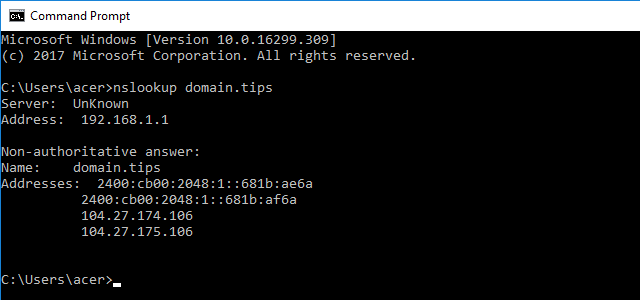 Windows 10 Search Button Type CMD Results Type In NSLOOKUP Results Details