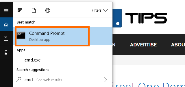 Windows 10 Search Button Type CMD Results