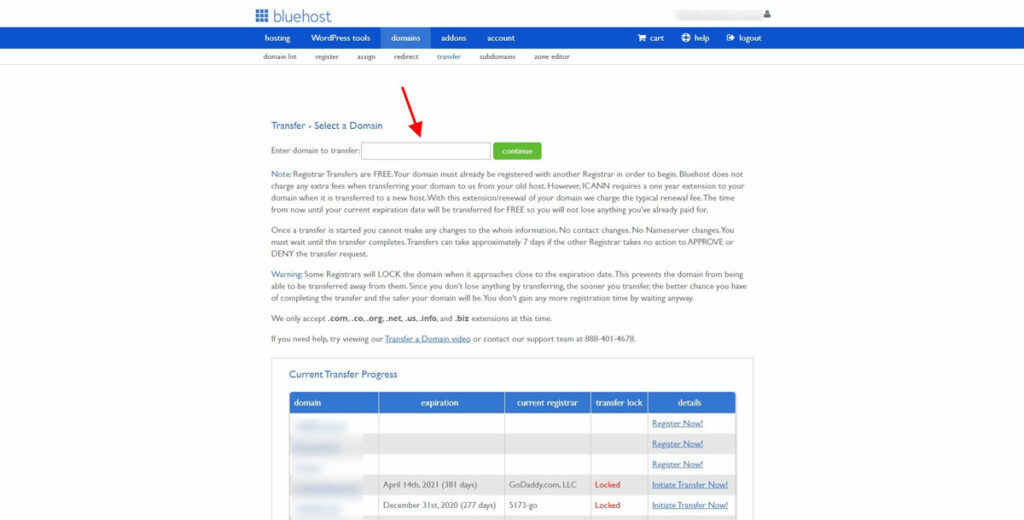 GoDaddy BlueHost Domain Transfer