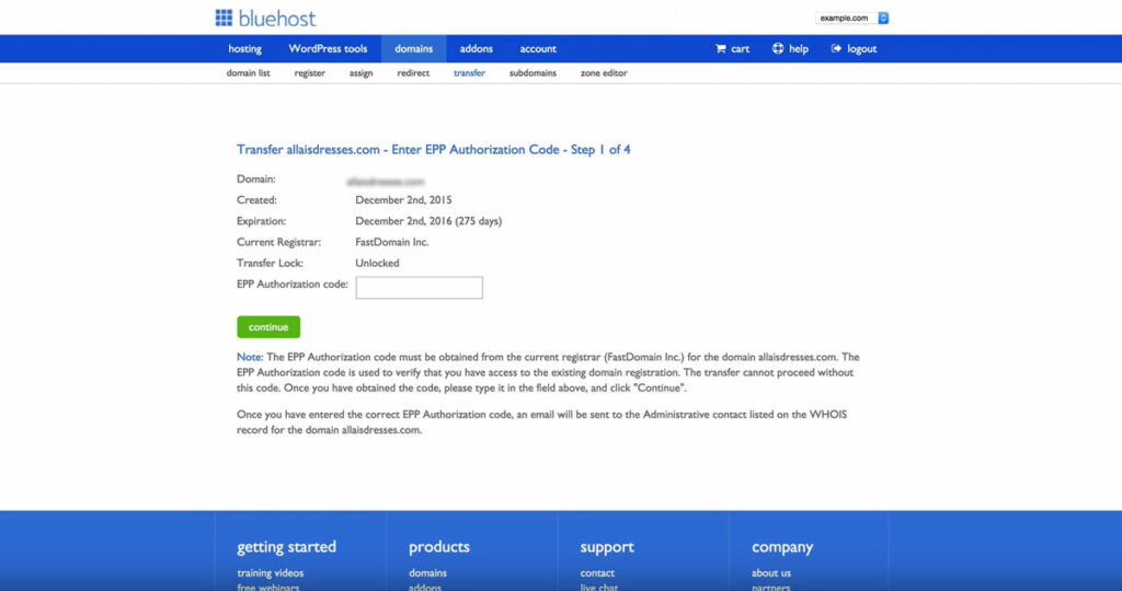 GoDaddy BlueHost Domain Transfer