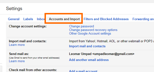 4. Gmail Settings Accounts and Imports