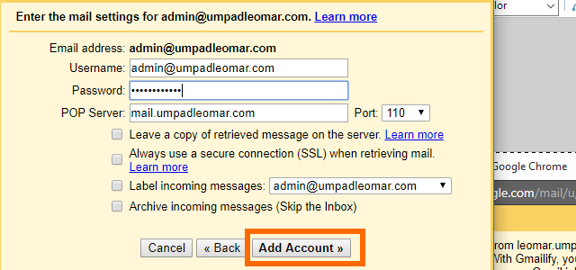 8. Gmail - Import Emails - Enter Custom Domain email details